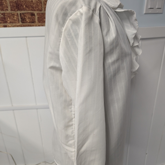 Vintage White Striped Maternity Ruffled Bib Collar Blouse, Original Owner - Picture 15 of 17